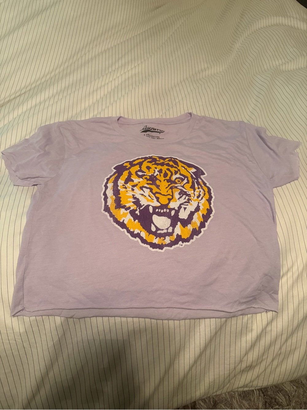 Lavender LSU Graphic Tiger Crop Tee